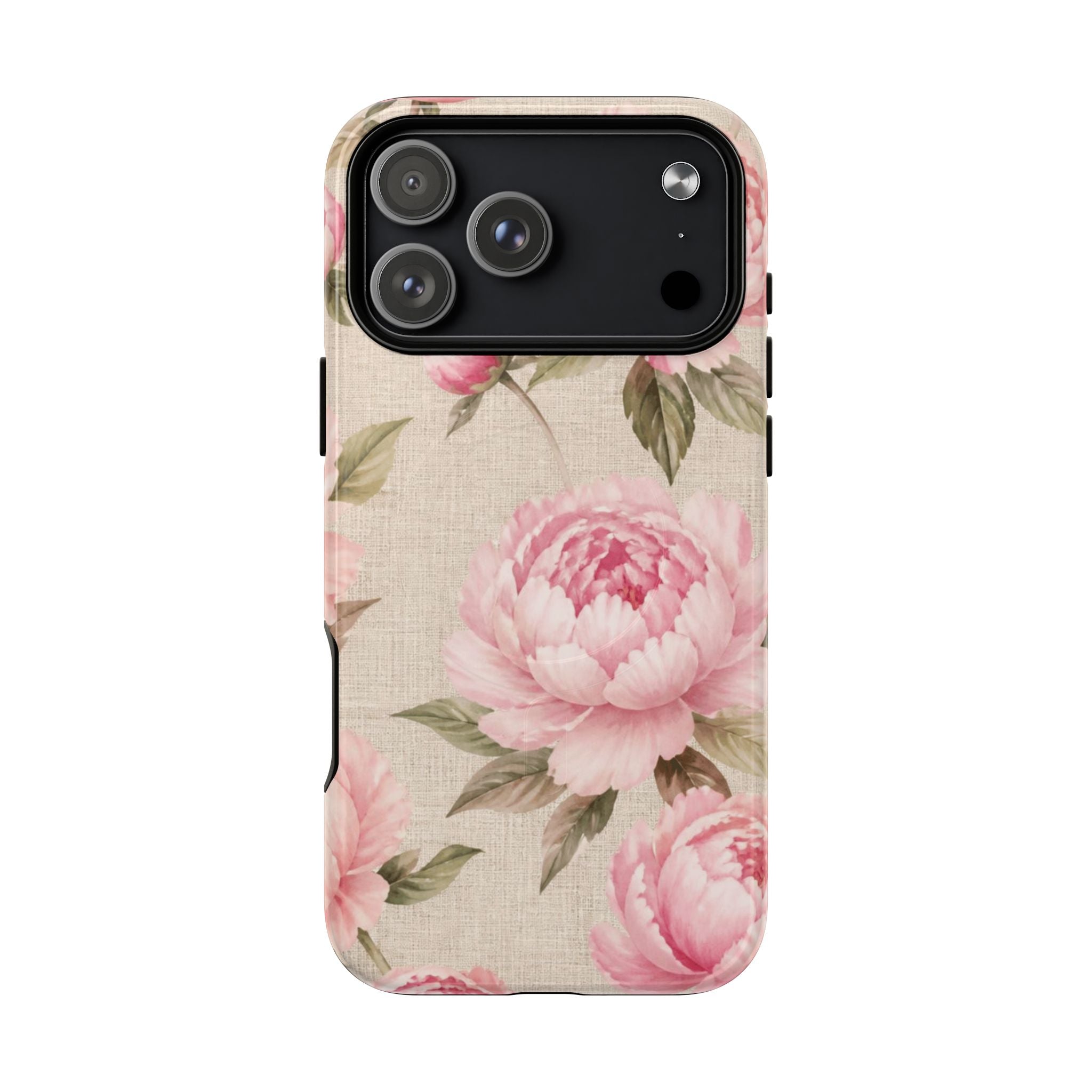Floral Peony Tough Magnetic Phone Case — Pink Vintage Rose Protective Cover