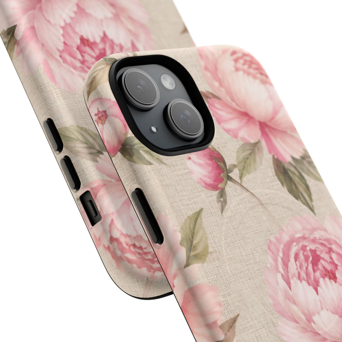 Floral Peony Tough Magnetic Phone Case — Pink Vintage Rose Protective Cover