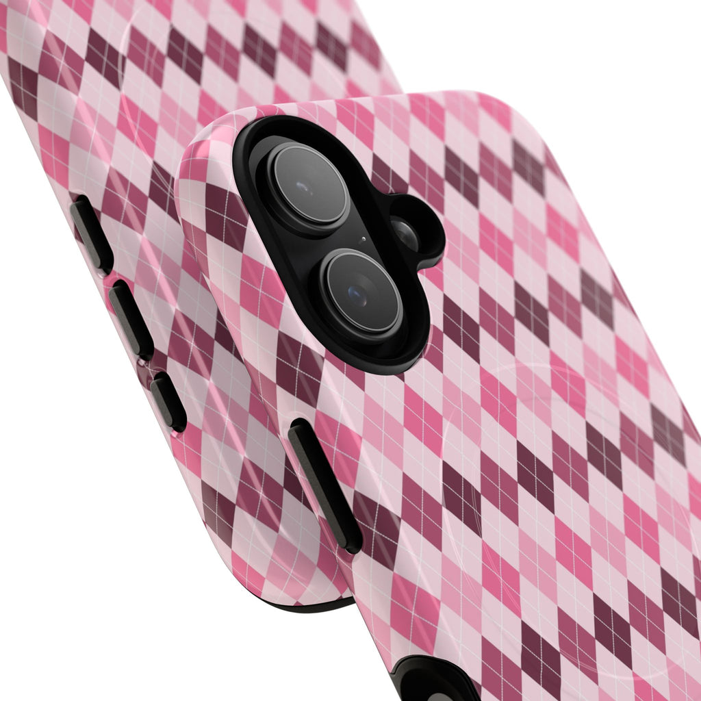 Pink Argyle Tough Magnetic Phone Case — Protective MagSafe-Compatible Cover