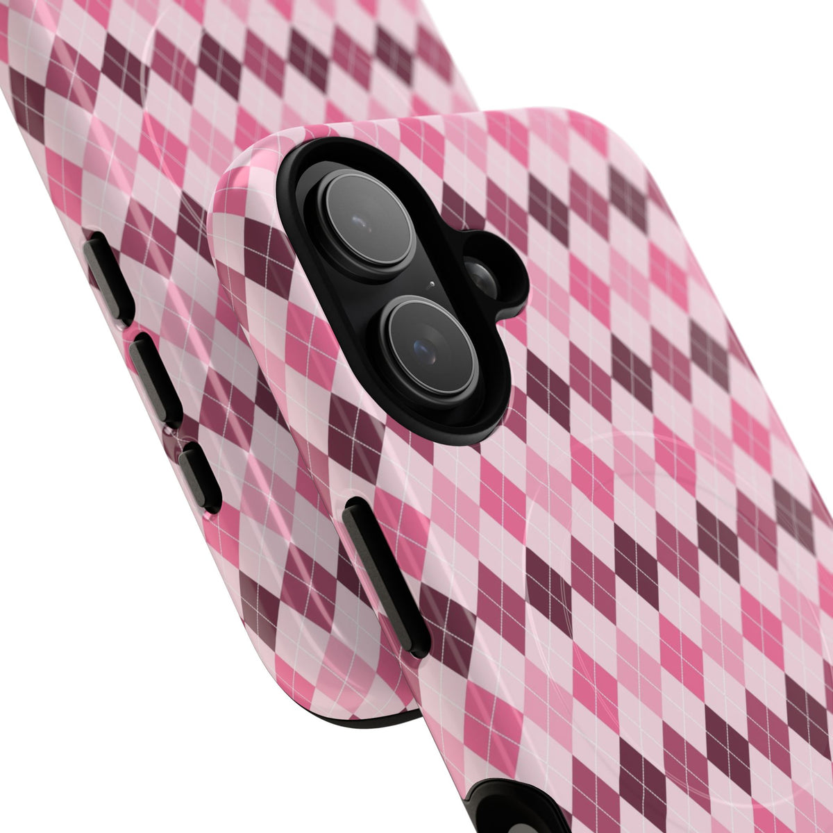 Pink Argyle Tough Magnetic Phone Case — Protective MagSafe-Compatible Cover