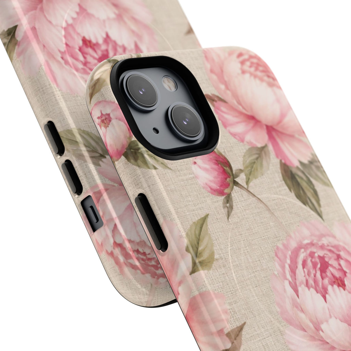 Floral Peony Tough Magnetic Phone Case — Pink Vintage Rose Protective Cover