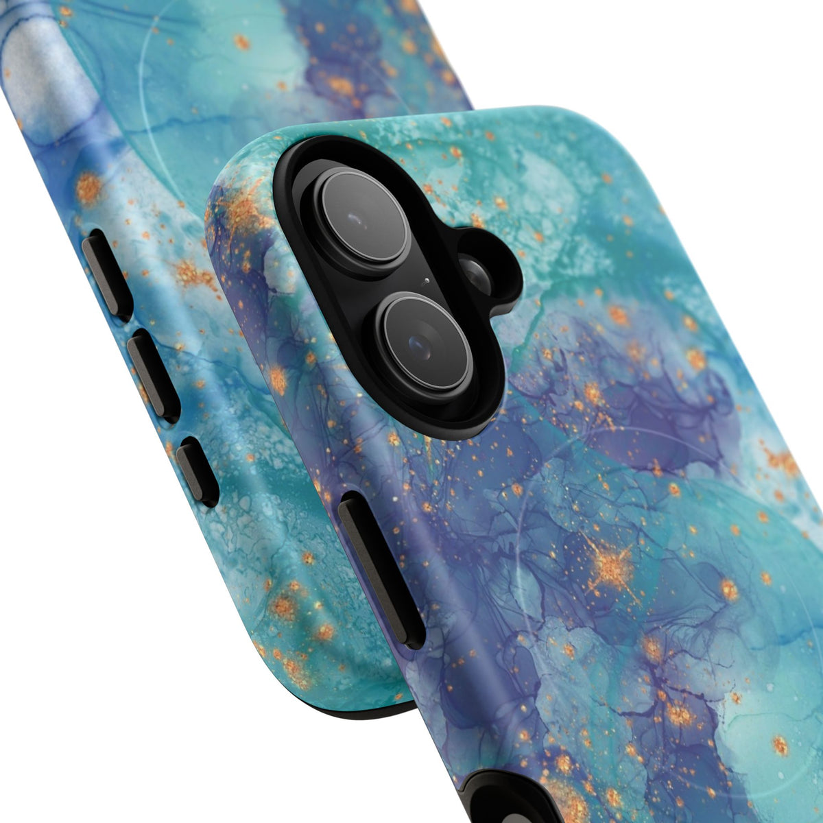 Teal Marble Magnetic Tough Case — Protective Phone Case with Blue Gold Swirl Design