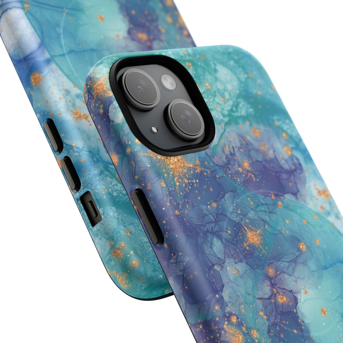 Teal Marble Magnetic Tough Case — Protective Phone Case with Blue Gold Swirl Design
