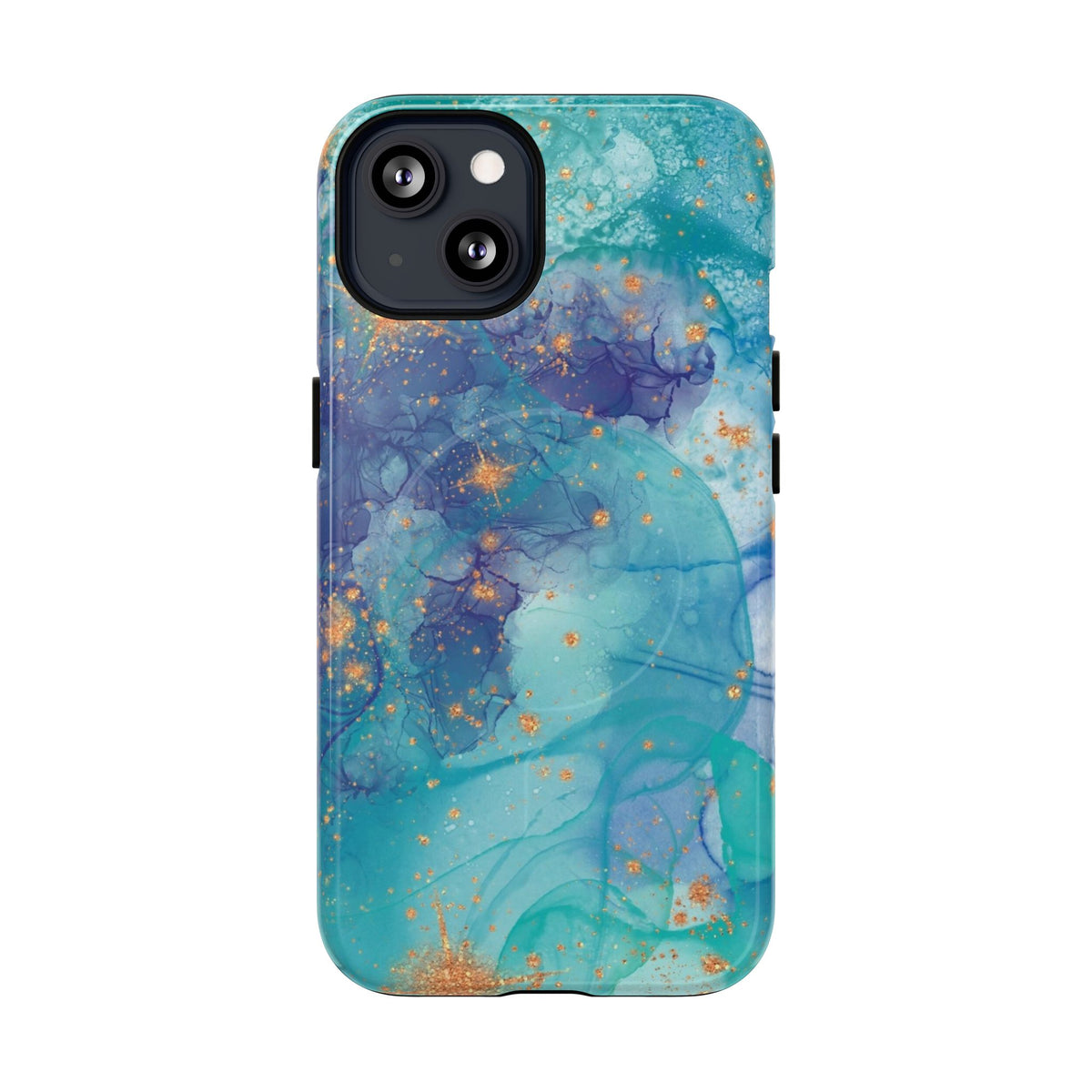 Teal Marble Magnetic Tough Case — Protective Phone Case with Blue Gold Swirl Design