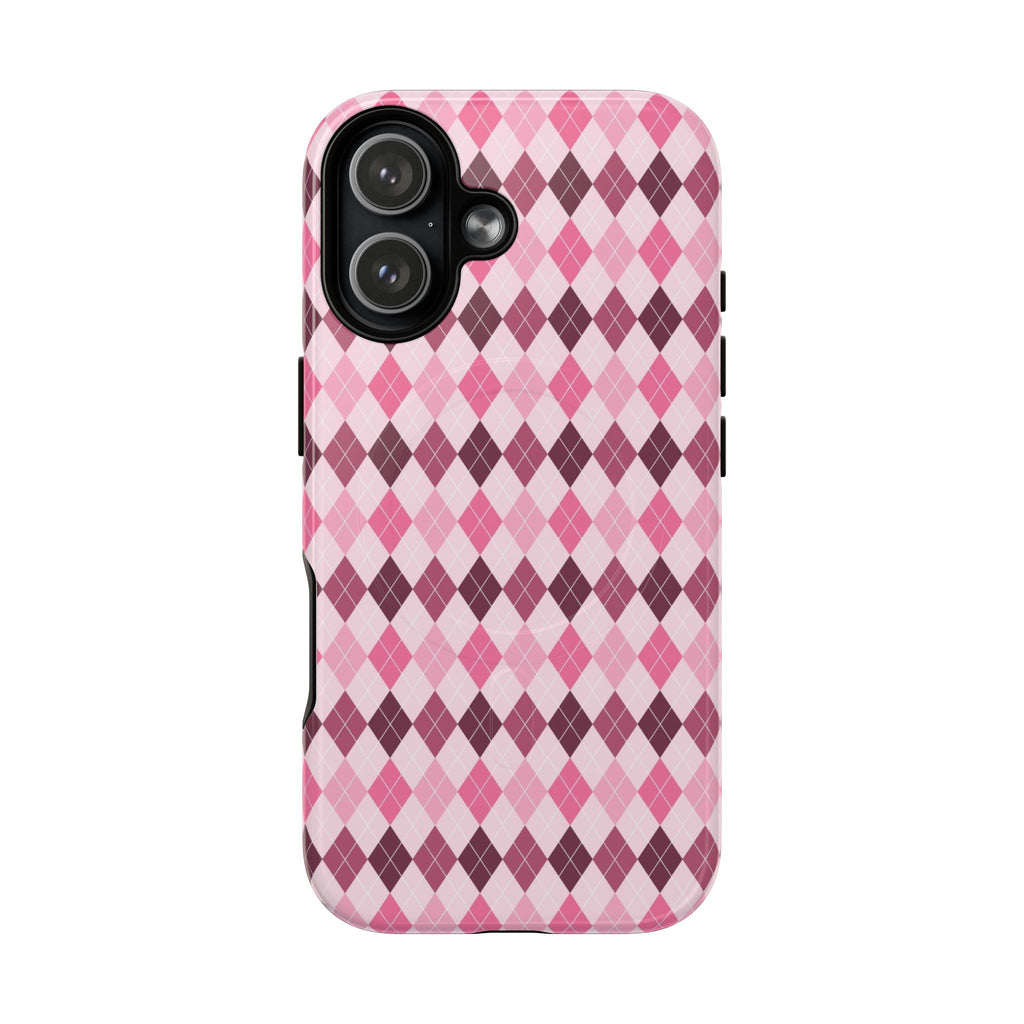 Pink Argyle Tough Magnetic Phone Case — Protective MagSafe-Compatible Cover