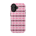 Pink Argyle Tough Magnetic Phone Case — Protective MagSafe-Compatible Cover