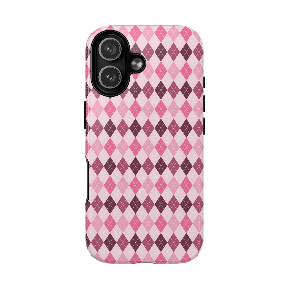 Pink Argyle Tough Magnetic Phone Case — Protective MagSafe-Compatible Cover