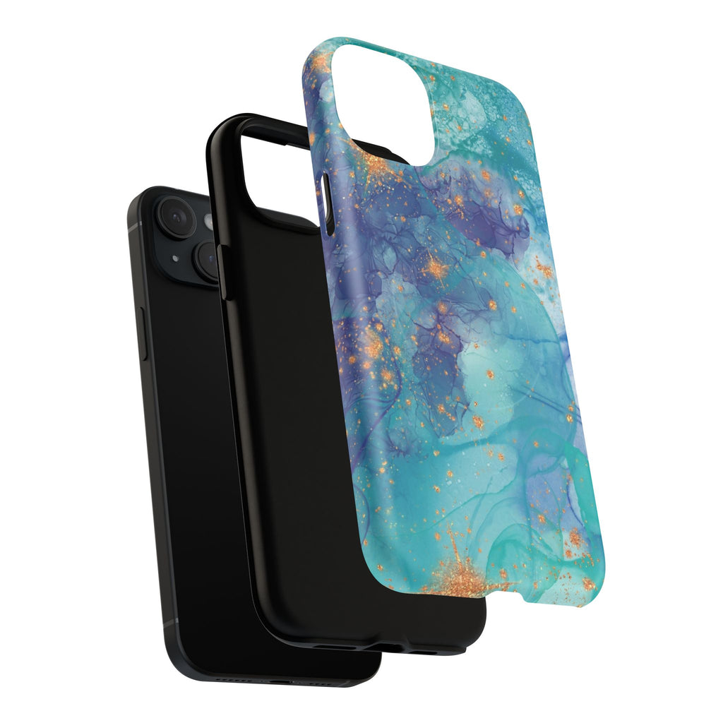 Teal Marble Magnetic Tough Case — Protective Phone Case with Blue Gold Swirl Design