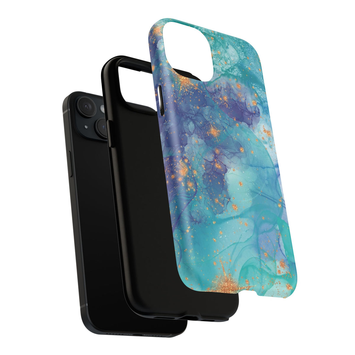 Teal Marble Magnetic Tough Case — Protective Phone Case with Blue Gold Swirl Design