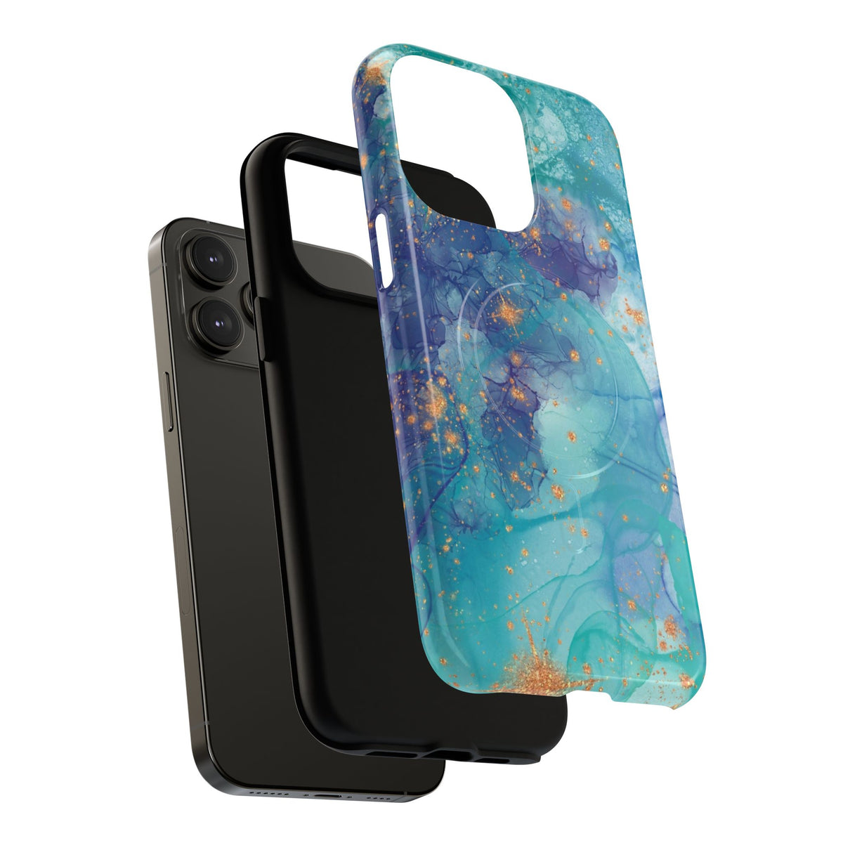 Teal Marble Magnetic Tough Case — Protective Phone Case with Blue Gold Swirl Design