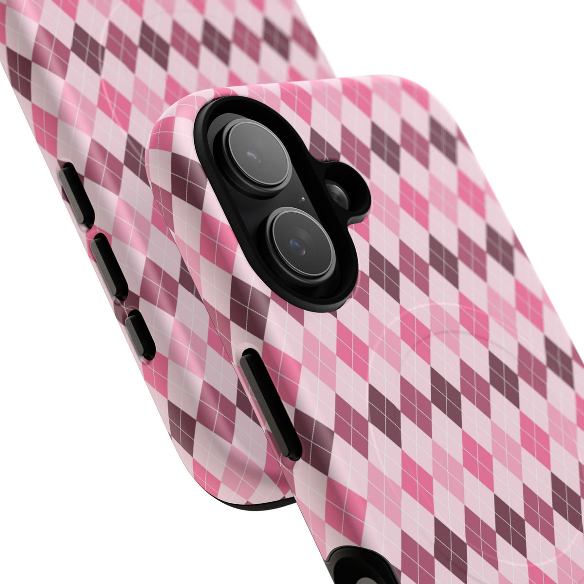 Pink Argyle Tough Magnetic Phone Case — Protective MagSafe-Compatible Cover