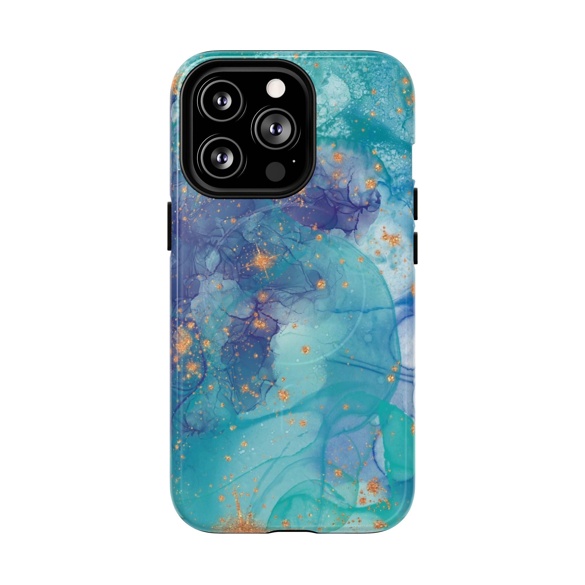 Teal Marble Magnetic Tough Case — Protective Phone Case with Blue Gold Swirl Design