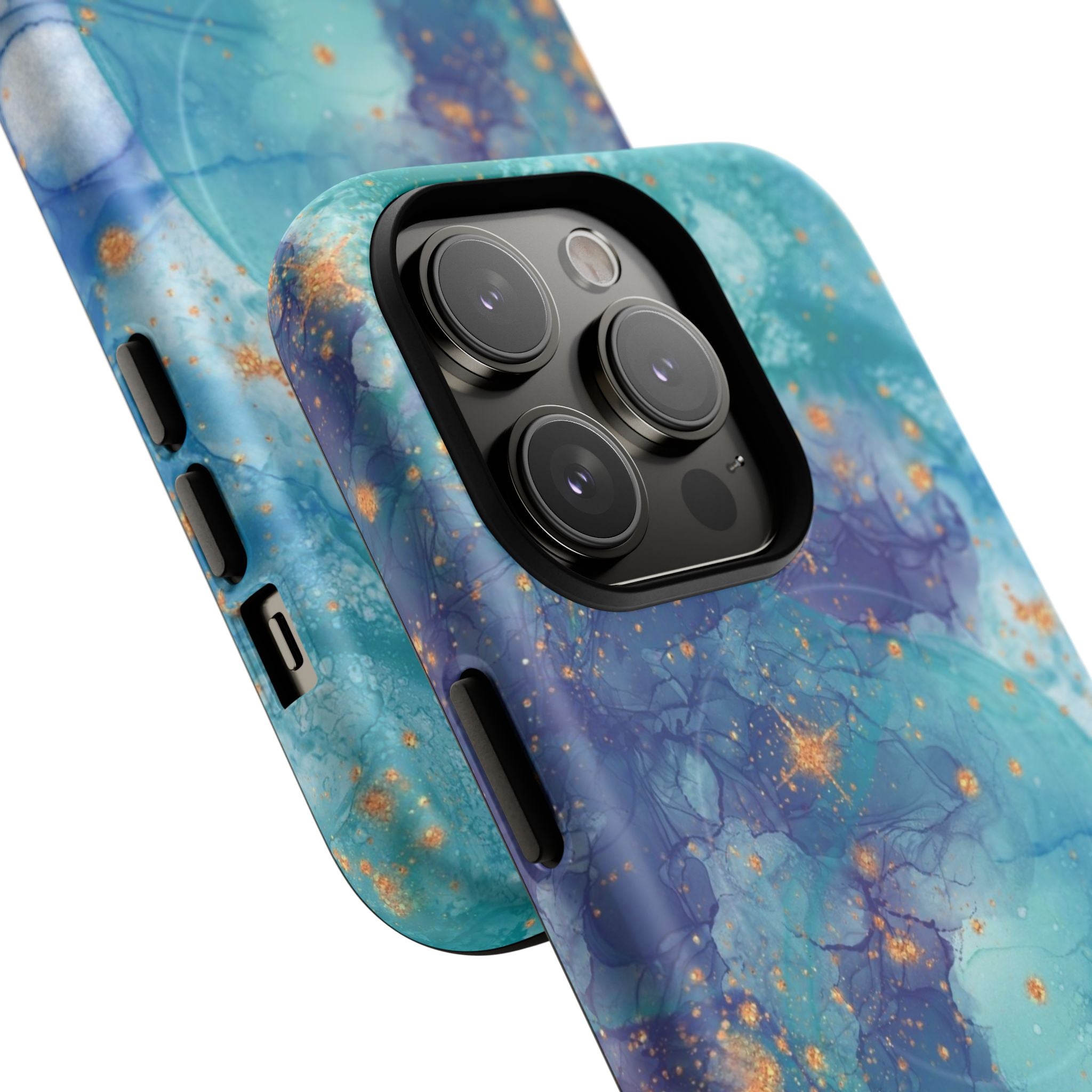Teal Marble Magnetic Tough Case — Protective Phone Case with Blue Gold Swirl Design