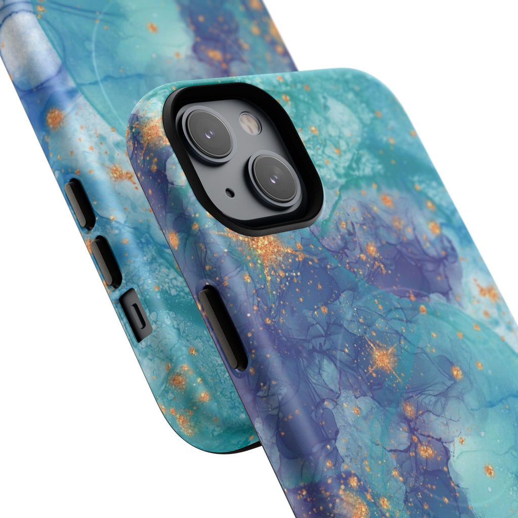 Teal Marble Magnetic Tough Case — Protective Phone Case with Blue Gold Swirl Design