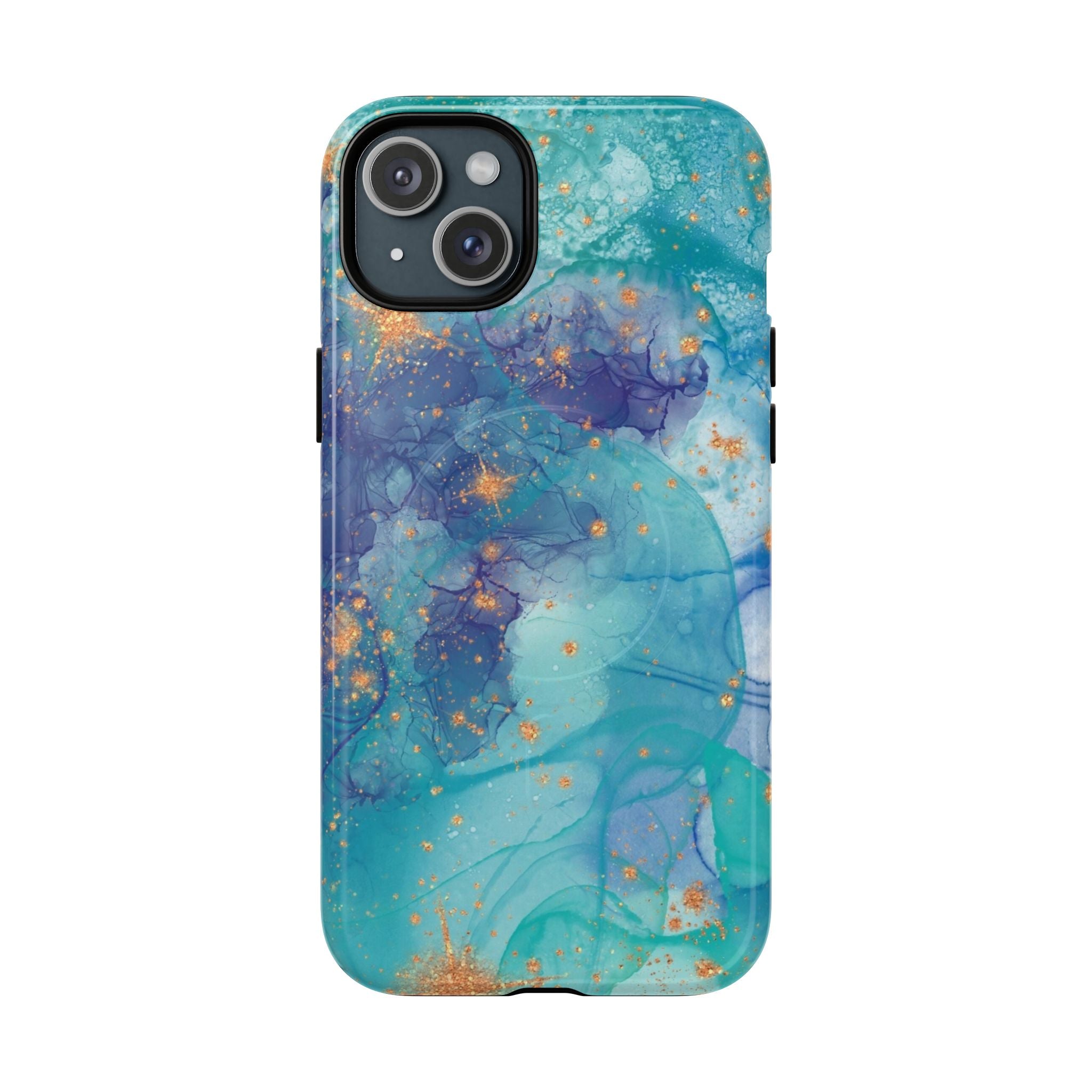 Teal Marble Magnetic Tough Case — Protective Phone Case with Blue Gold Swirl Design