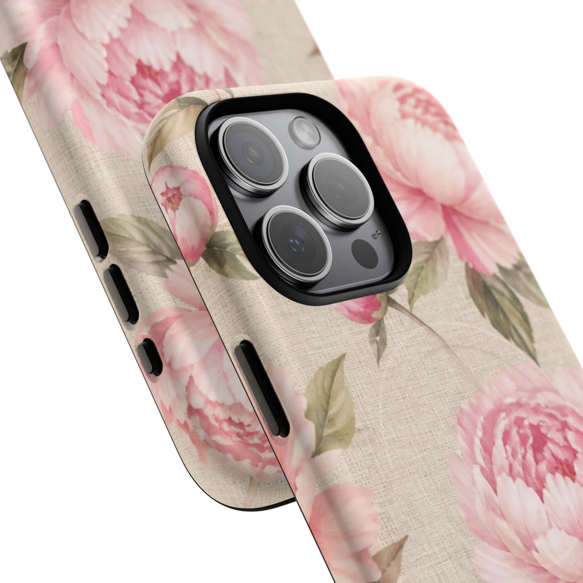 Floral Peony Tough Magnetic Phone Case — Pink Vintage Rose Protective Cover
