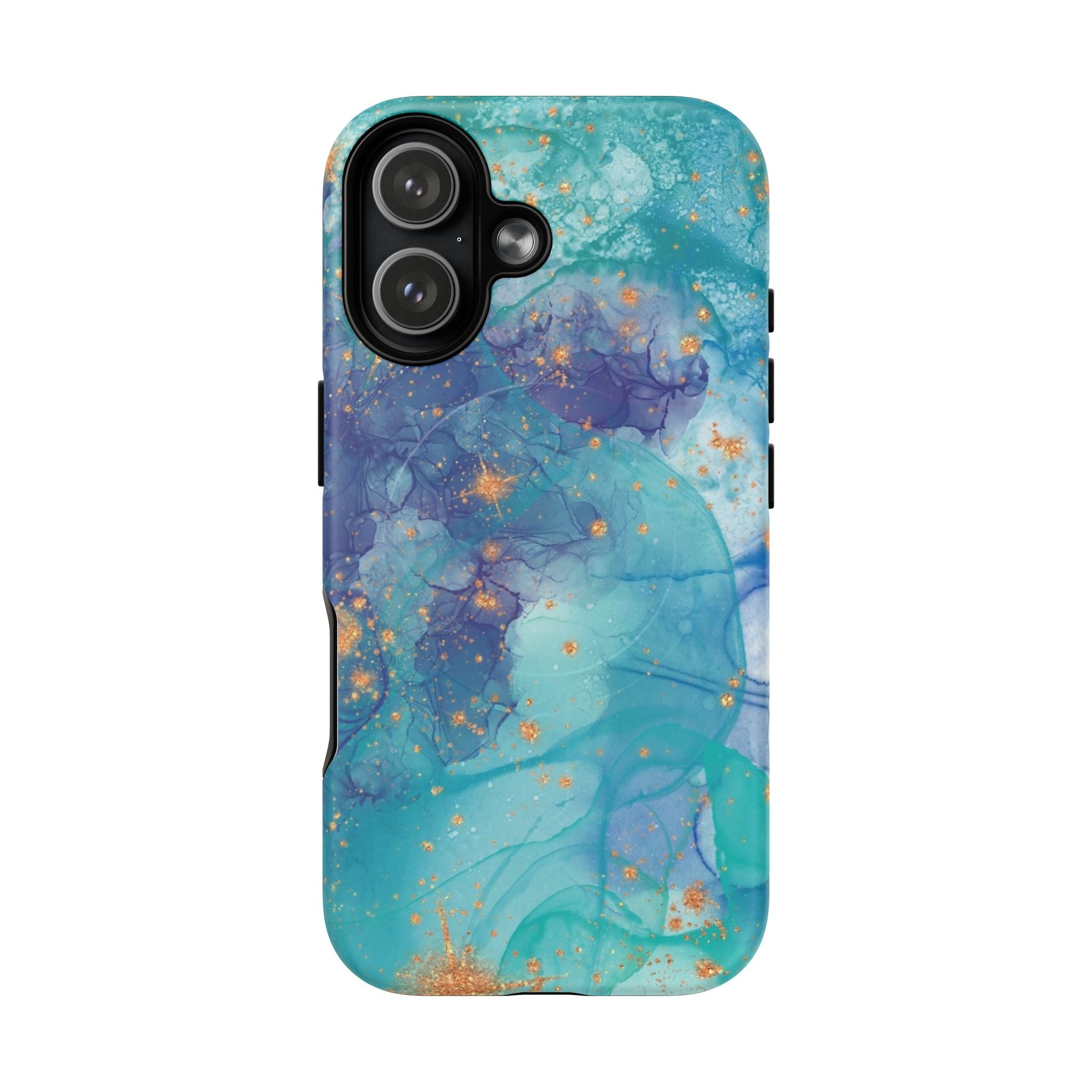 Teal Marble Magnetic Tough Case — Protective Phone Case with Blue Gold Swirl Design