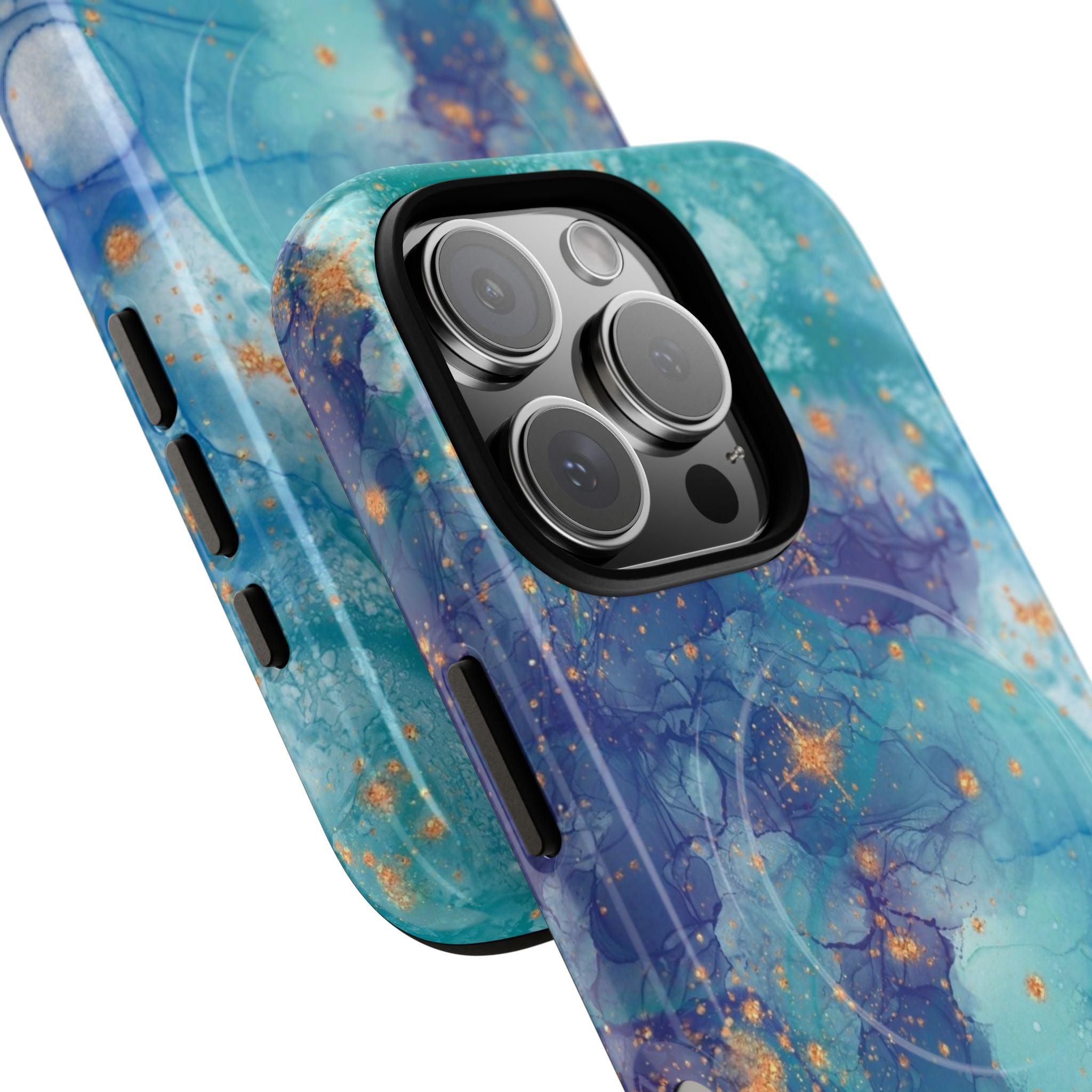 Teal Marble Magnetic Tough Case — Protective Phone Case with Blue Gold Swirl Design