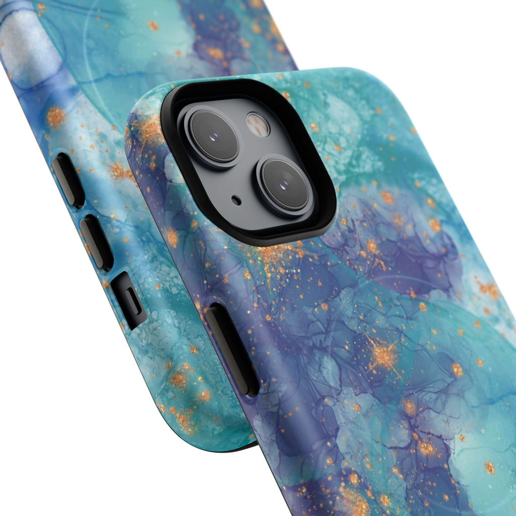 Teal Marble Magnetic Tough Case — Protective Phone Case with Blue Gold Swirl Design