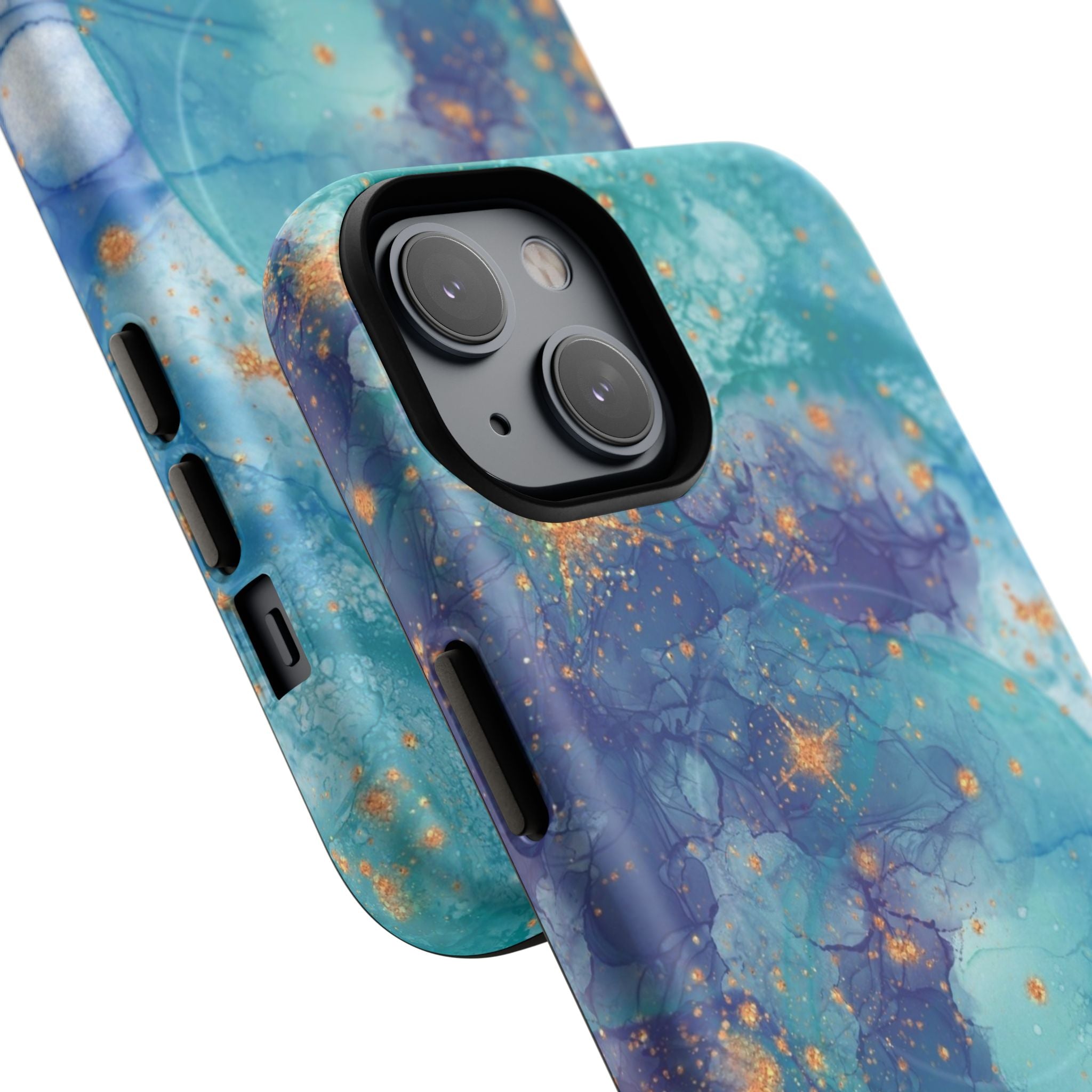 Teal Marble Magnetic Tough Case — Protective Phone Case with Blue Gold Swirl Design
