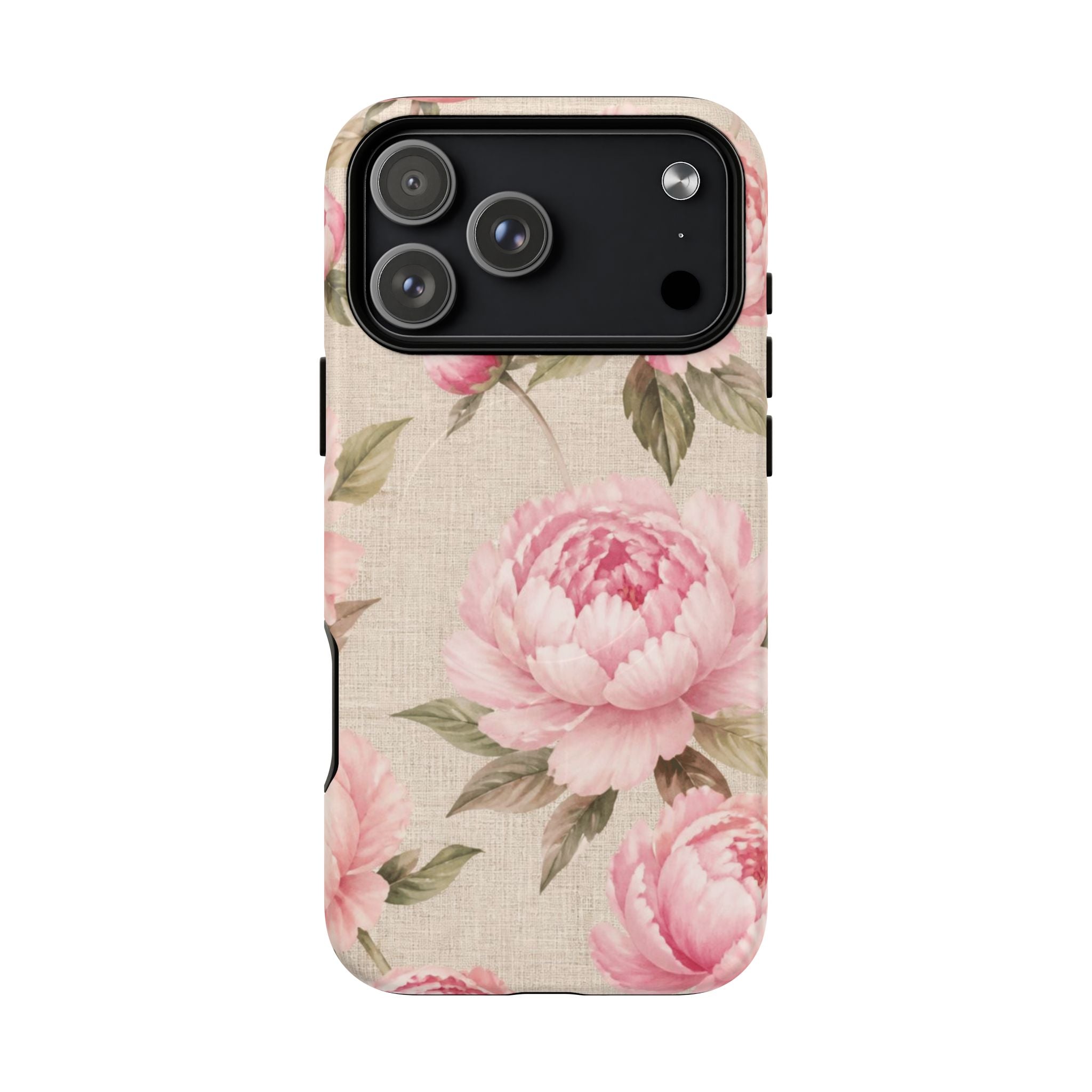 Floral Peony Tough Magnetic Phone Case — Pink Vintage Rose Protective Cover