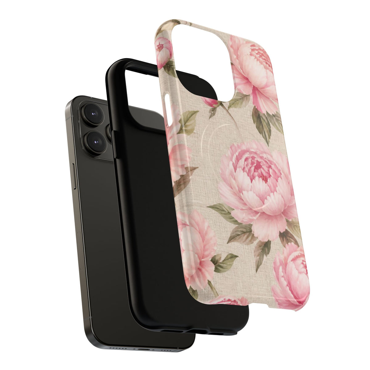 Floral Peony Tough Magnetic Phone Case — Pink Vintage Rose Protective Cover