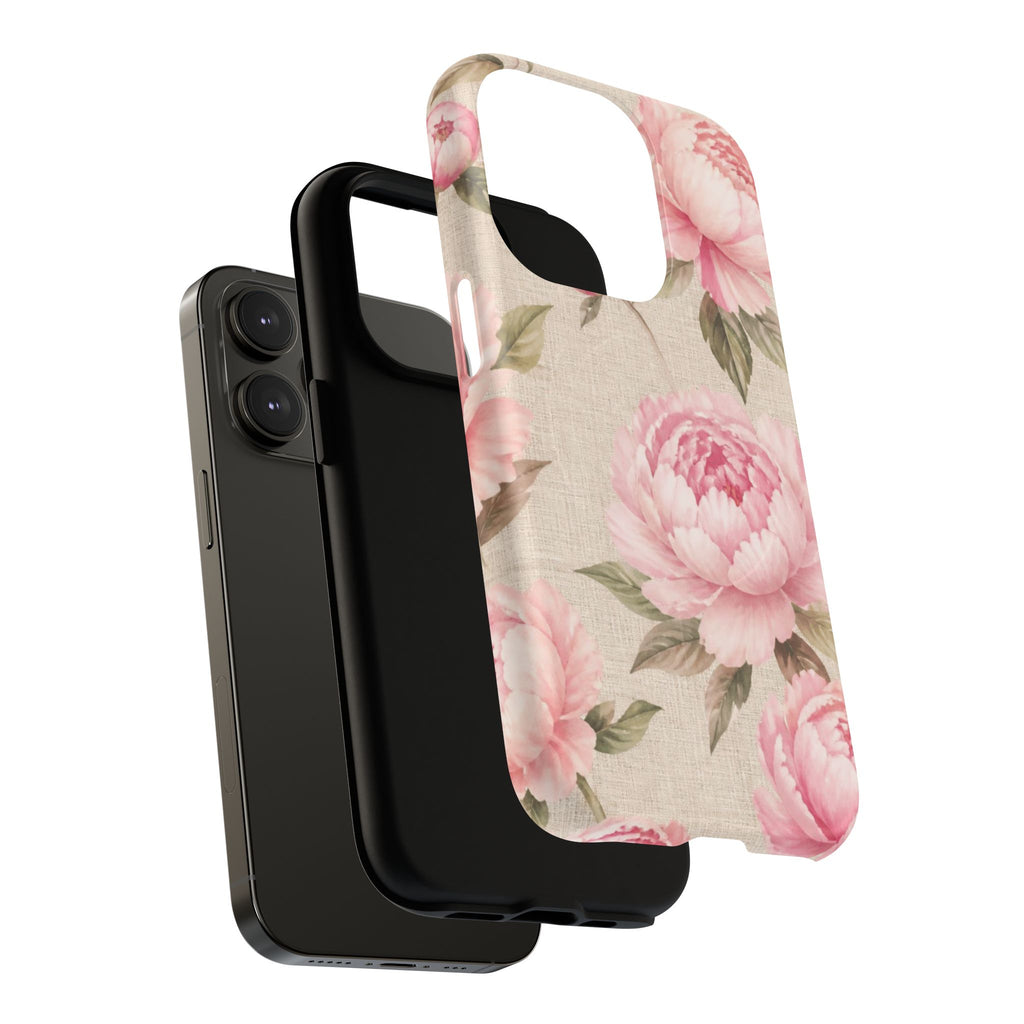 Floral Peony Tough Magnetic Phone Case — Pink Vintage Rose Protective Cover