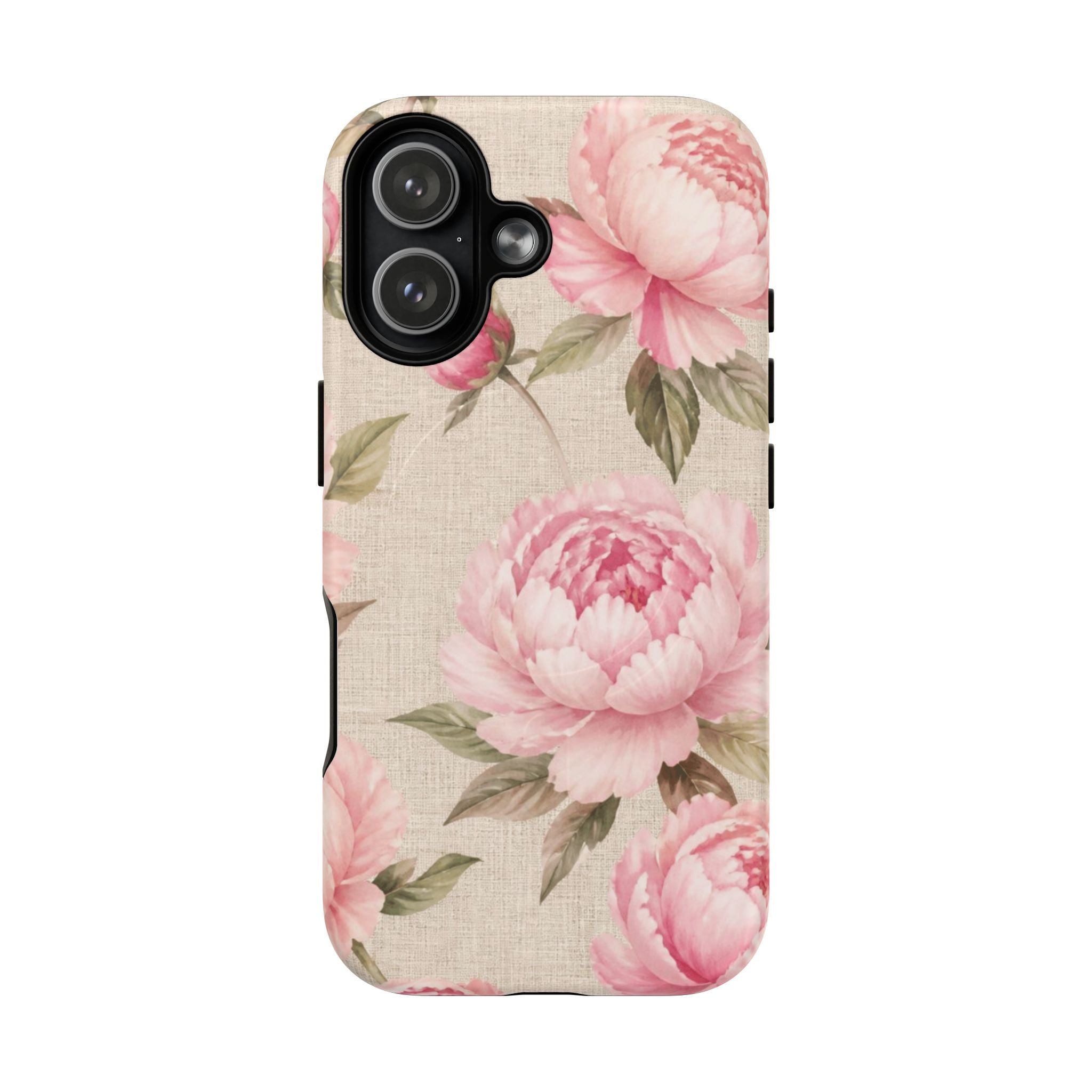 Floral Peony Tough Magnetic Phone Case — Pink Vintage Rose Protective Cover