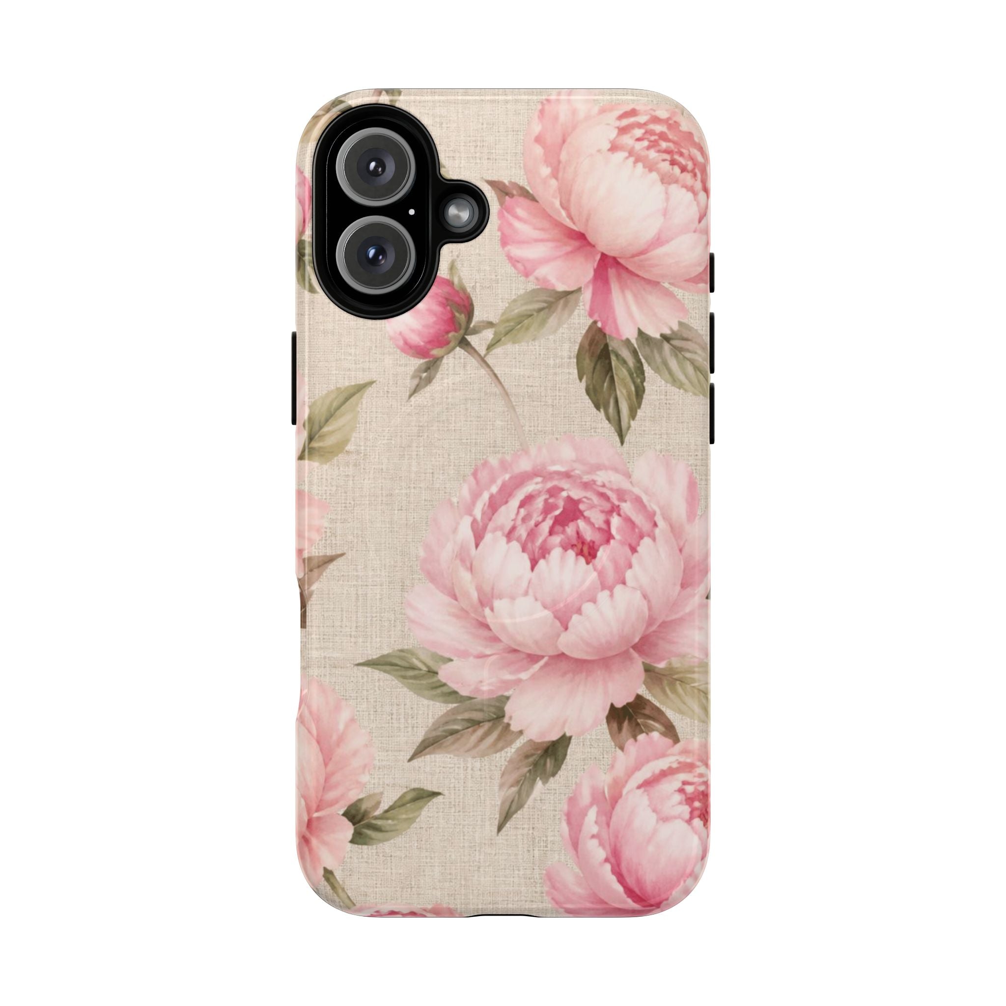 Floral Peony Tough Magnetic Phone Case — Pink Vintage Rose Protective Cover