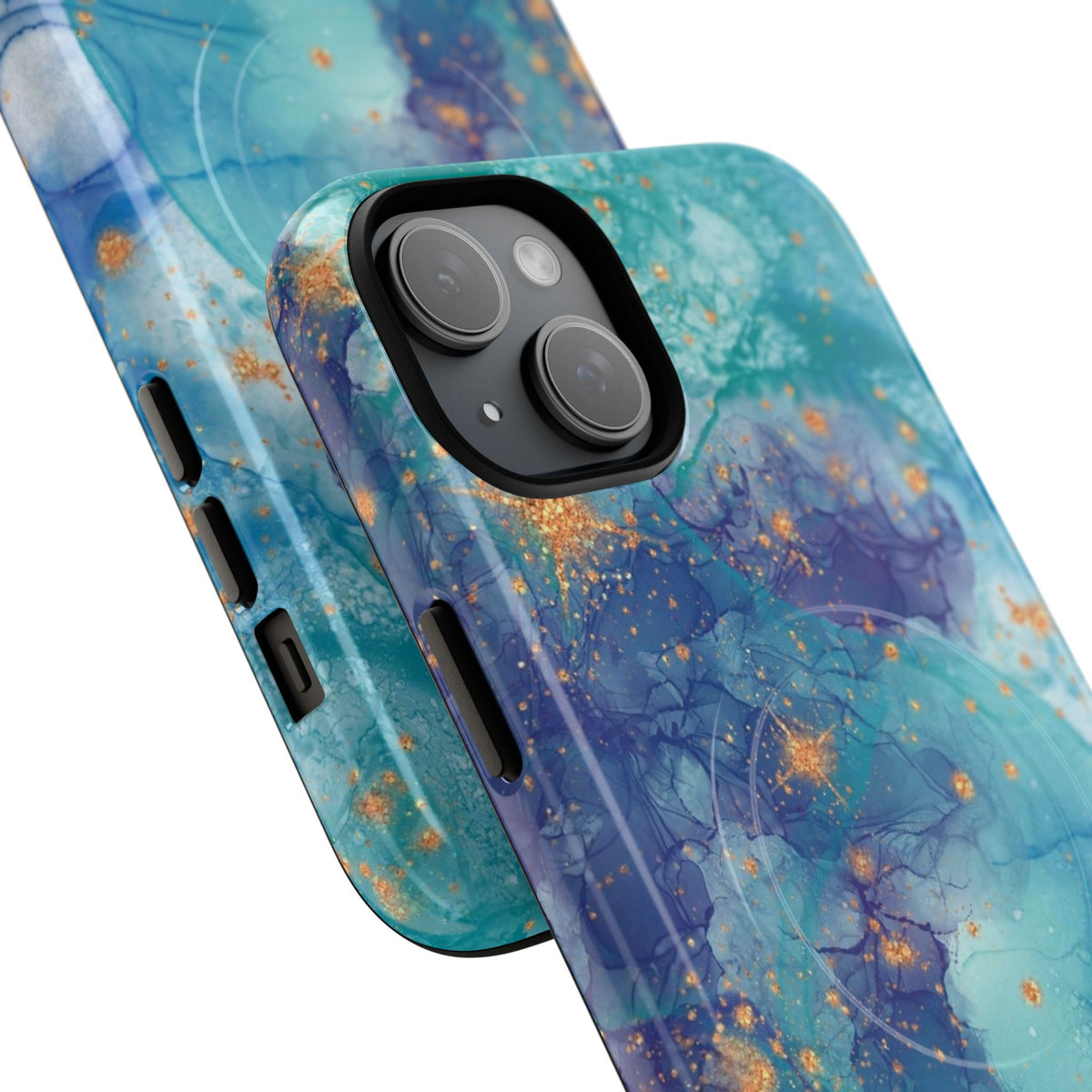 Teal Marble Magnetic Tough Case — Protective Phone Case with Blue Gold Swirl Design