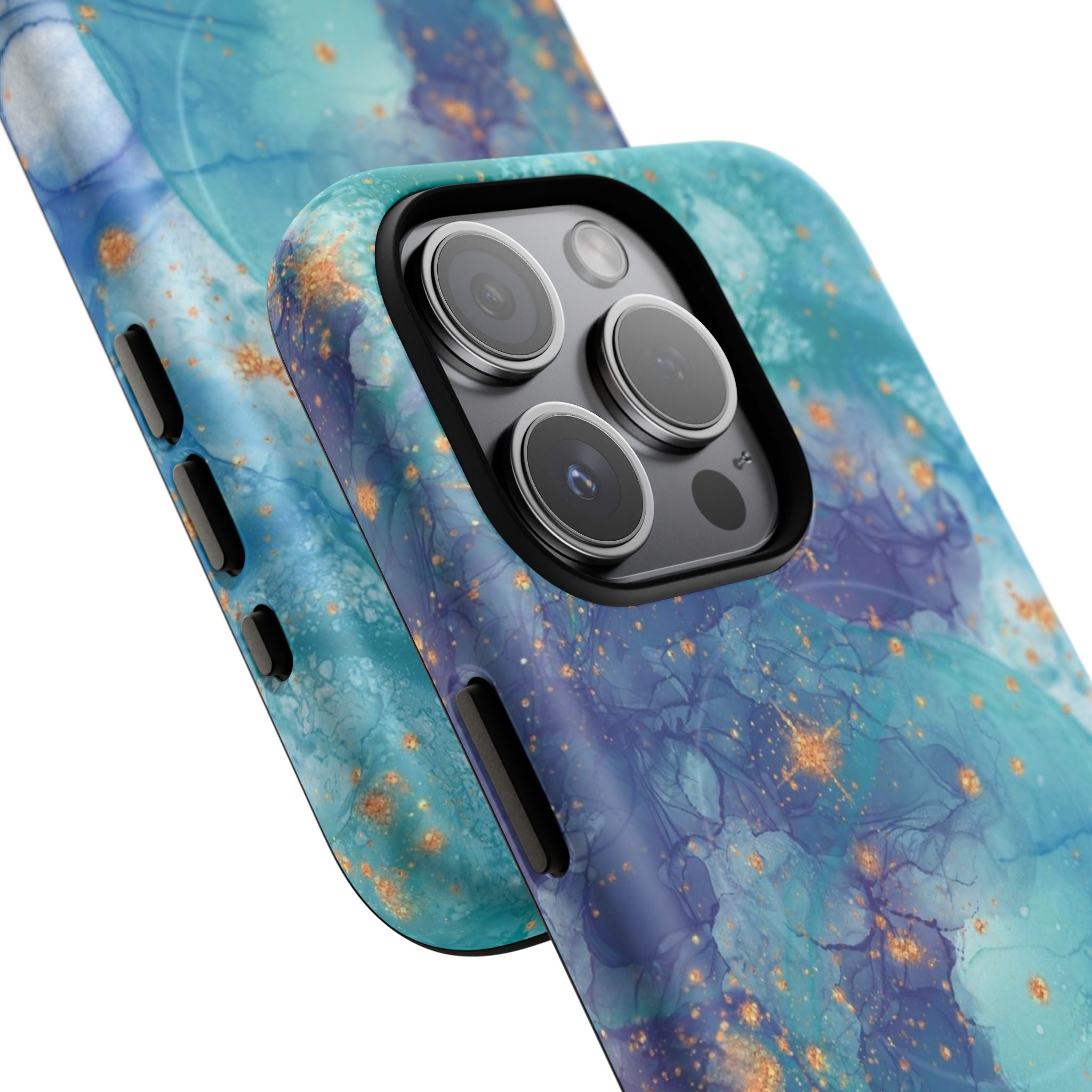 Teal Marble Magnetic Tough Case — Protective Phone Case with Blue Gold Swirl Design