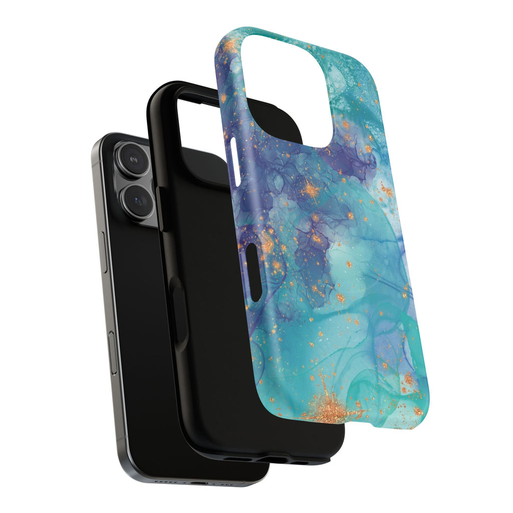 Teal Marble Magnetic Tough Case — Protective Phone Case with Blue Gold Swirl Design