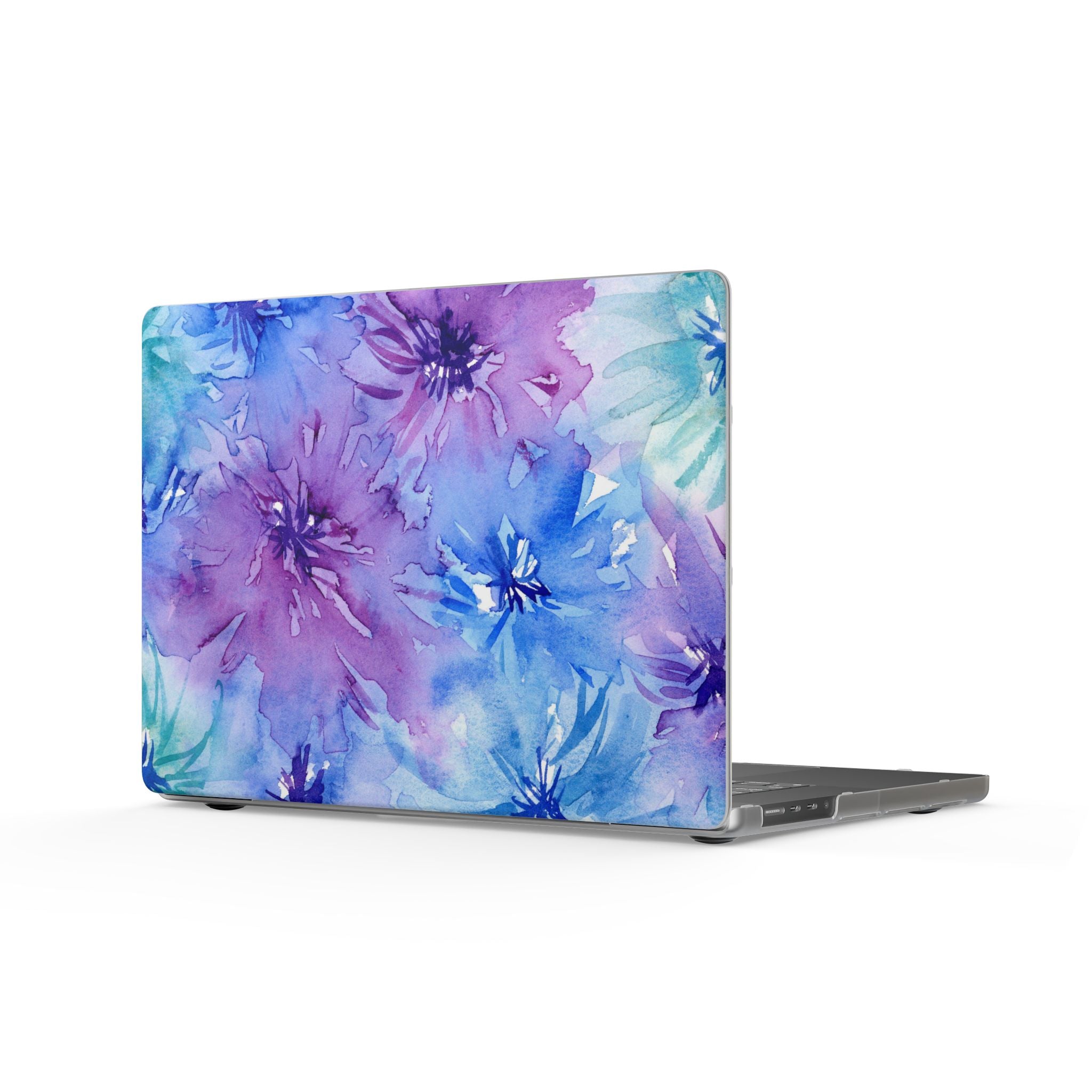Floral Watercolor Matte MacBook Case – Purple & Blue Blossom Laptop Cover