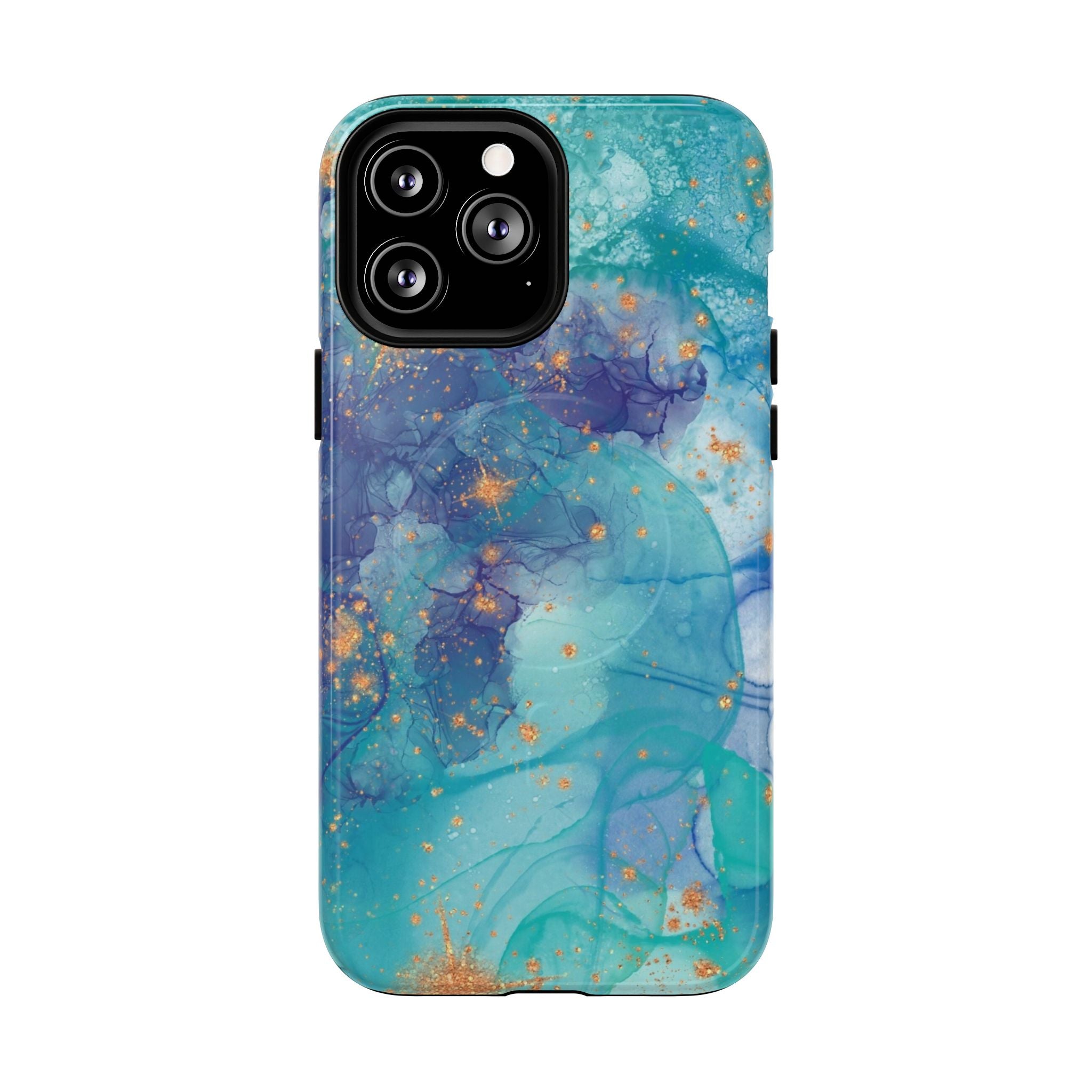 Teal Marble Magnetic Tough Case — Protective Phone Case with Blue Gold Swirl Design