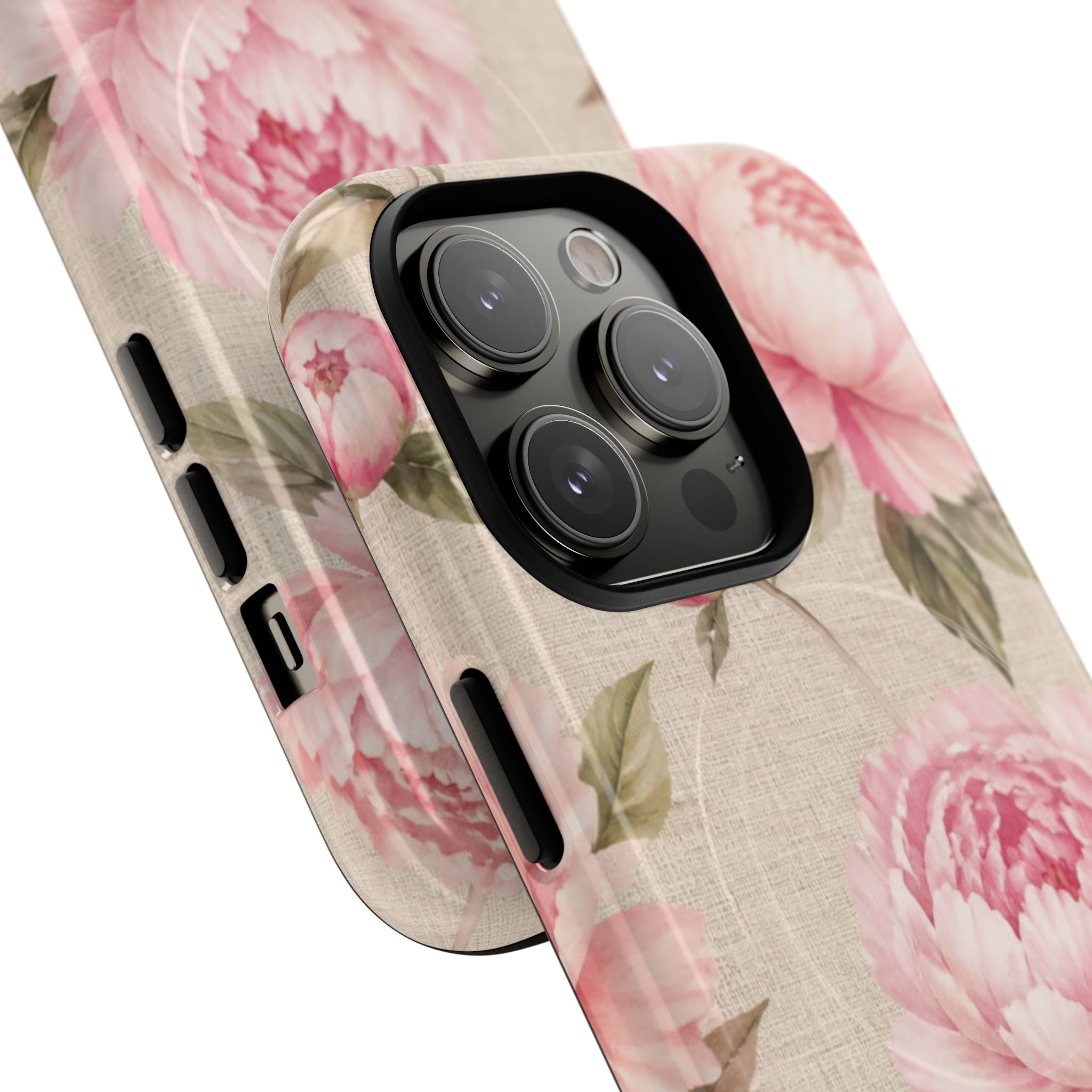 Floral Peony Tough Magnetic Phone Case — Pink Vintage Rose Protective Cover