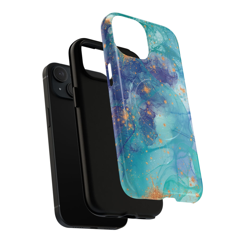 Teal Marble Magnetic Tough Case — Protective Phone Case with Blue Gold Swirl Design