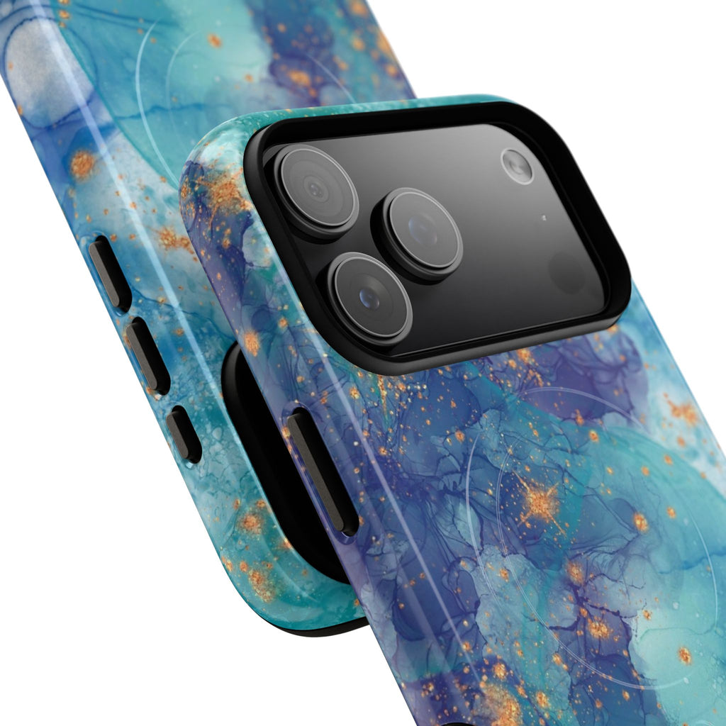Teal Marble Magnetic Tough Case — Protective Phone Case with Blue Gold Swirl Design