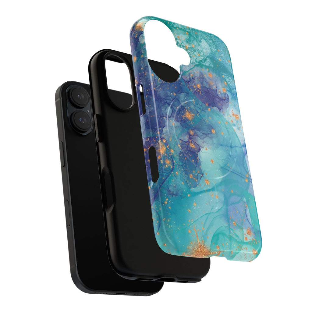 Teal Marble Magnetic Tough Case — Protective Phone Case with Blue Gold Swirl Design