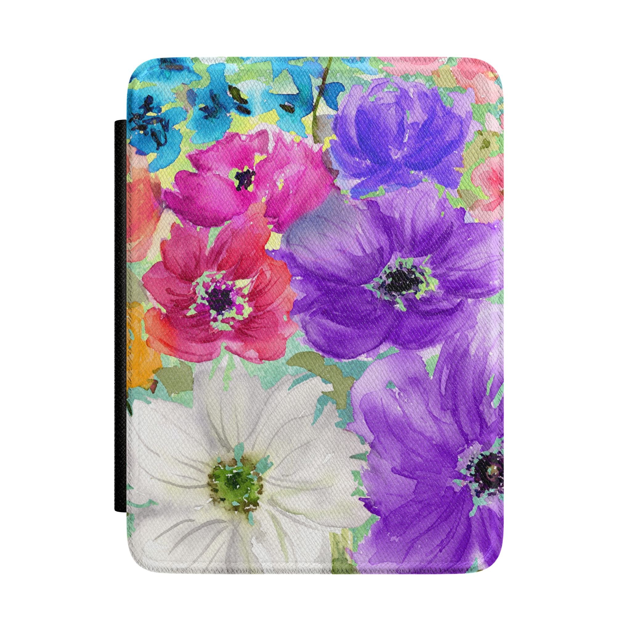 Floral Watercolor Kindle Case — Colorful Anemone Flowers Protective Cover