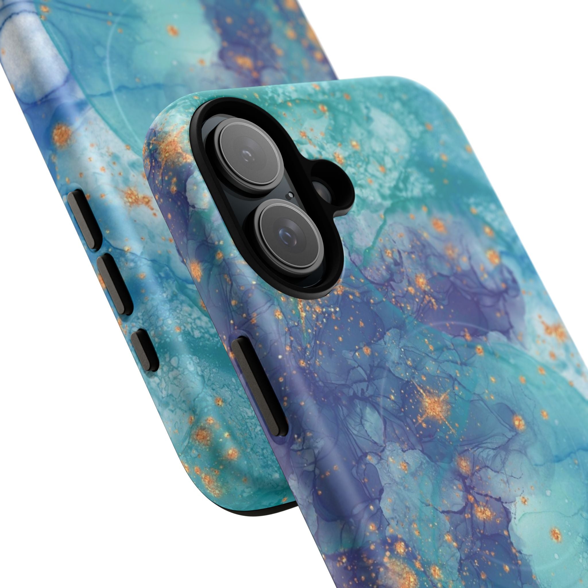 Teal Marble Magnetic Tough Case — Protective Phone Case with Blue Gold Swirl Design