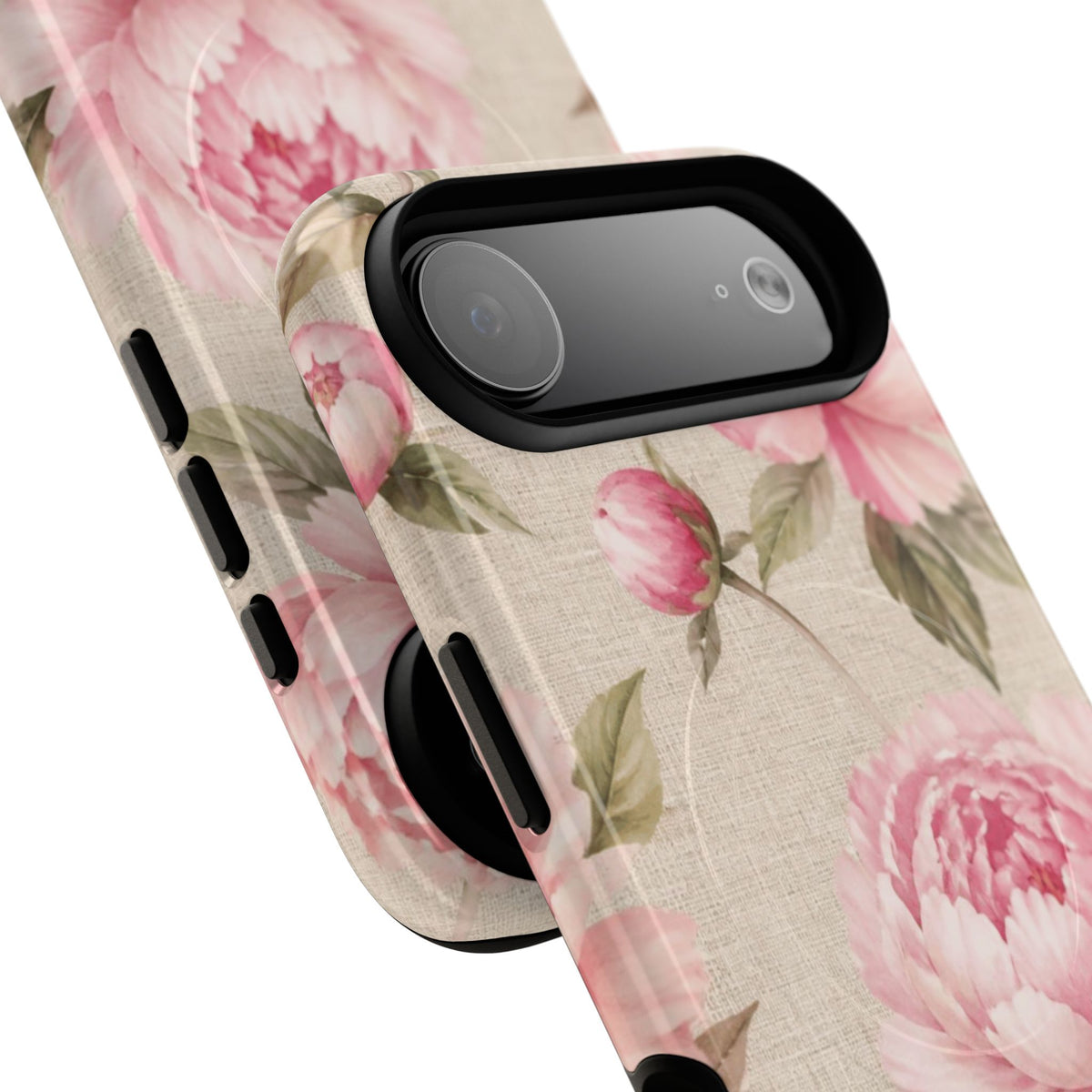 Floral Peony Tough Magnetic Phone Case — Pink Vintage Rose Protective Cover
