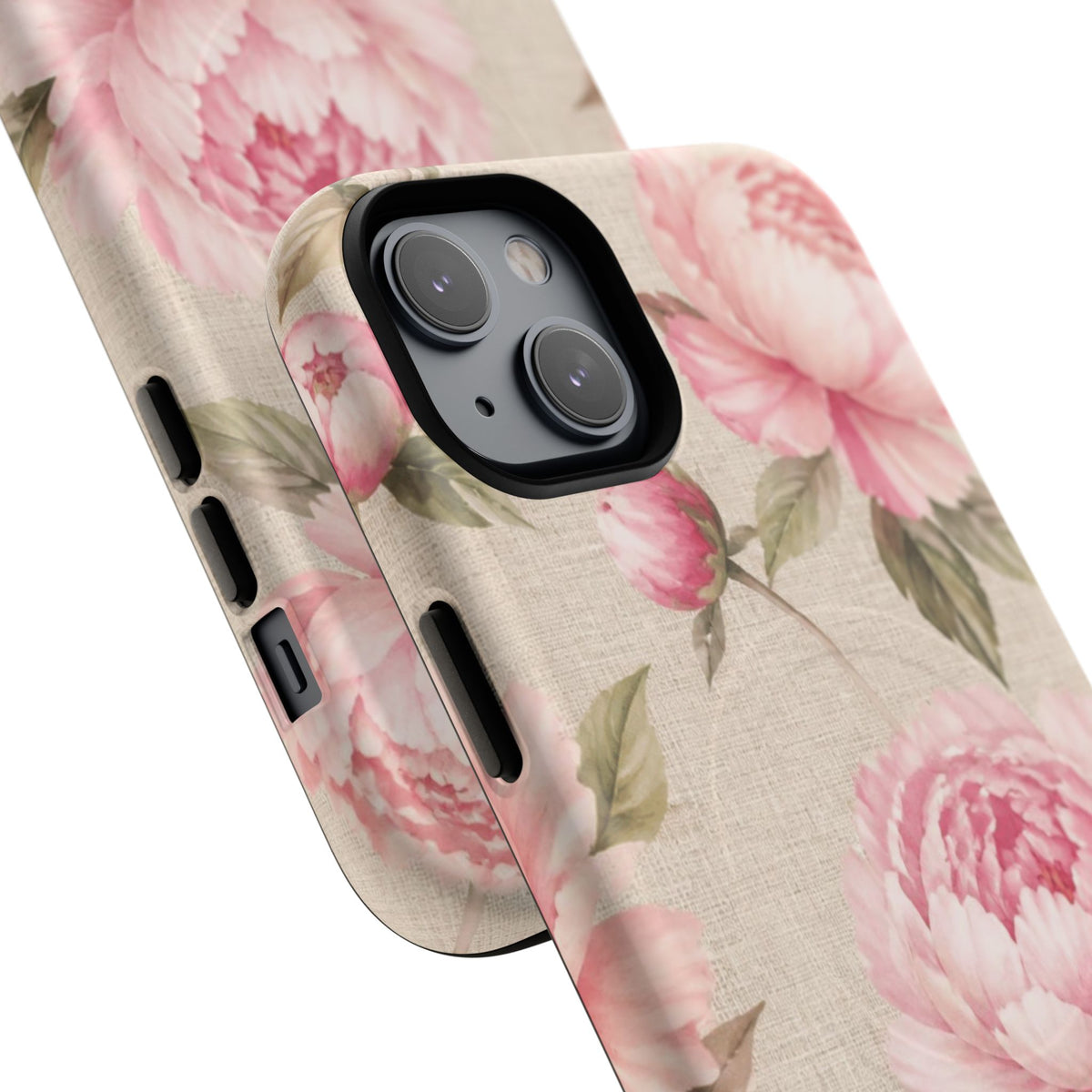 Floral Peony Tough Magnetic Phone Case — Pink Vintage Rose Protective Cover