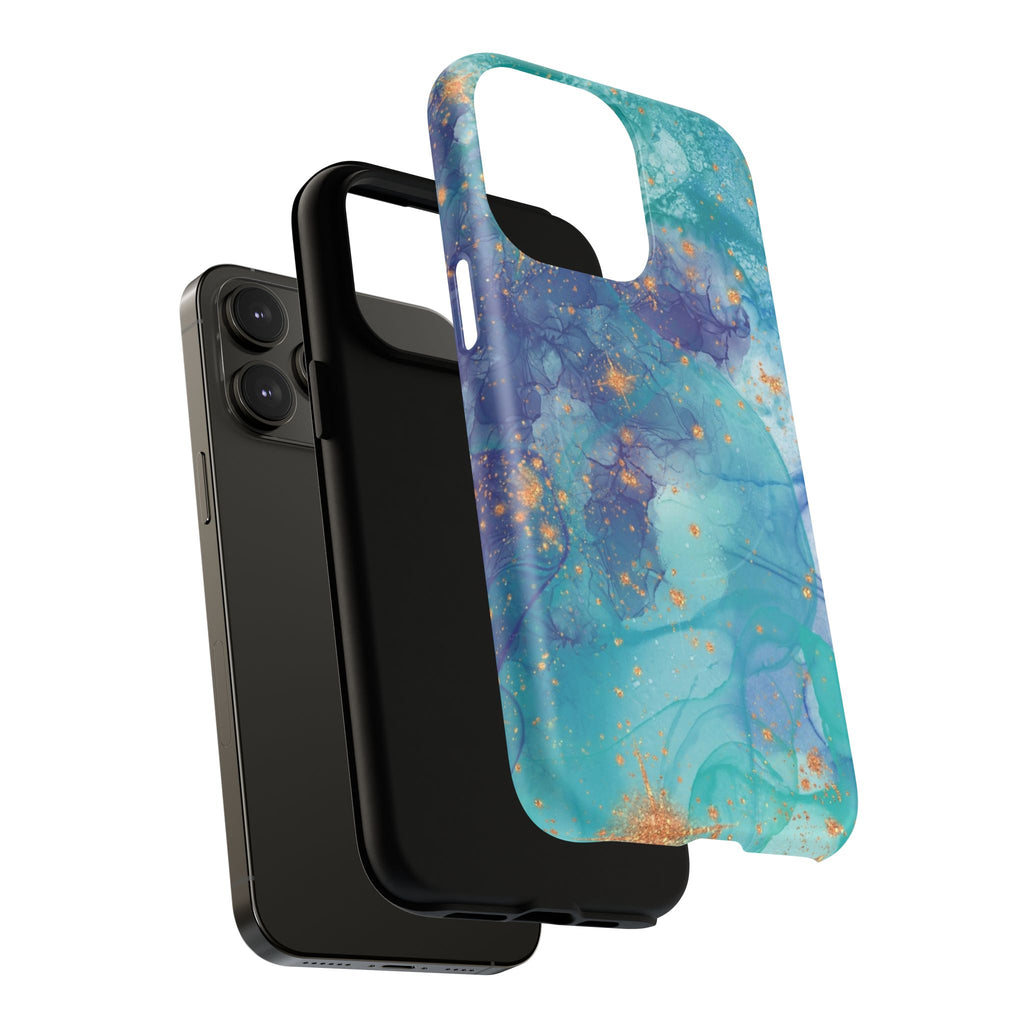 Teal Marble Magnetic Tough Case — Protective Phone Case with Blue Gold Swirl Design