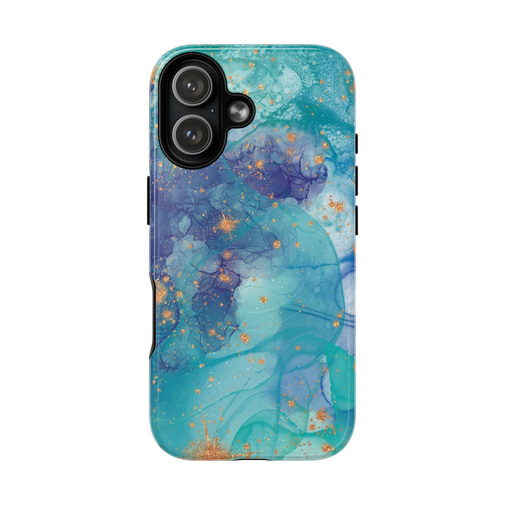 Teal Marble Magnetic Tough Case — Protective Phone Case with Blue Gold Swirl Design
