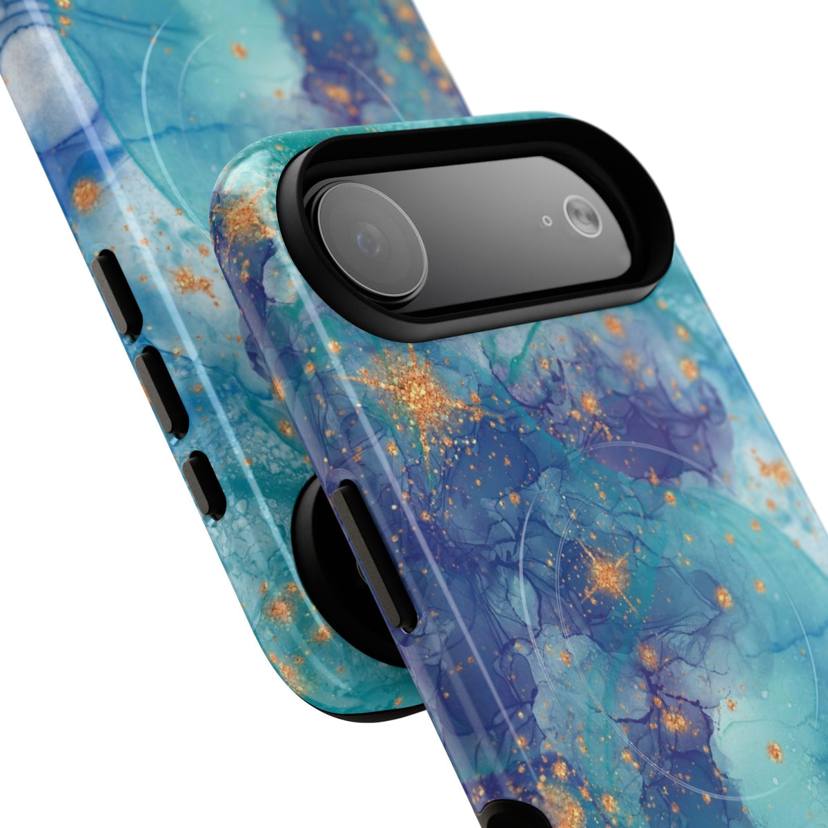 Teal Marble Magnetic Tough Case — Protective Phone Case with Blue Gold Swirl Design