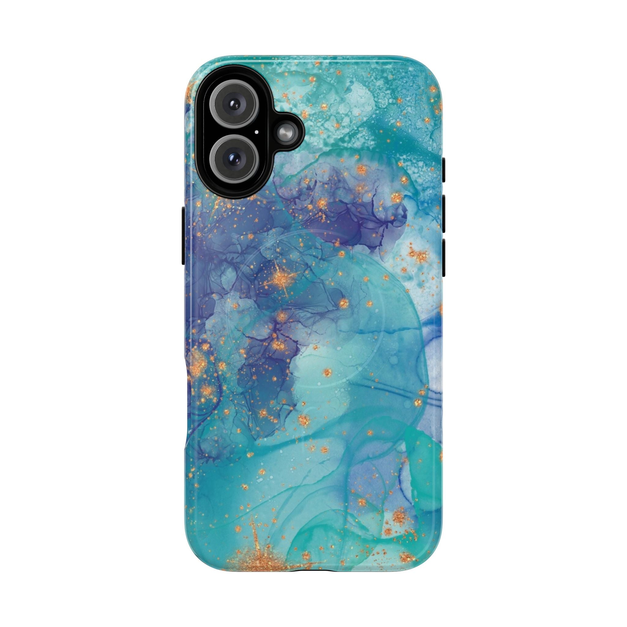 Teal Marble Magnetic Tough Case — Protective Phone Case with Blue Gold Swirl Design