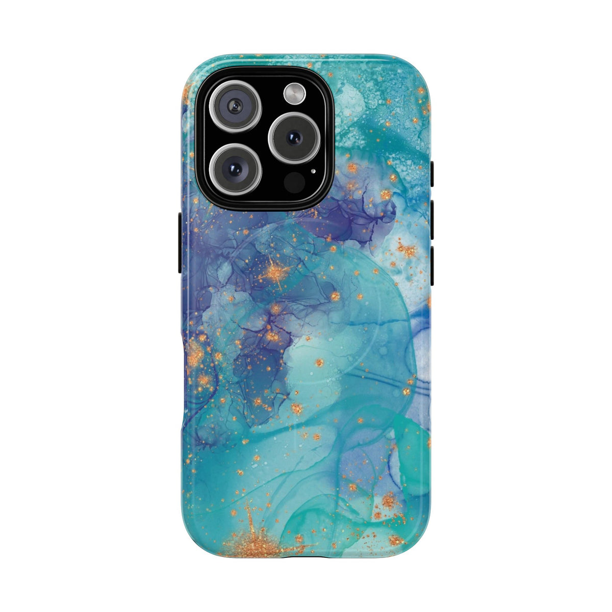 Teal Marble Magnetic Tough Case — Protective Phone Case with Blue Gold Swirl Design