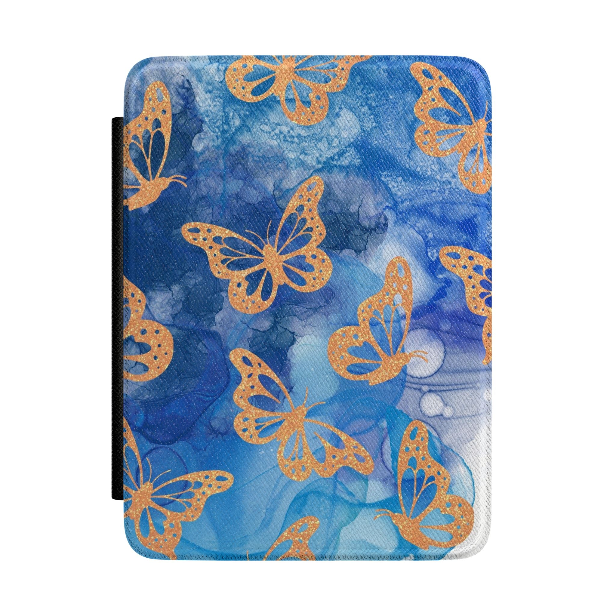 Butterfly Indigo Kindle Case — Blue Watercolor Floral E-Reader Cover