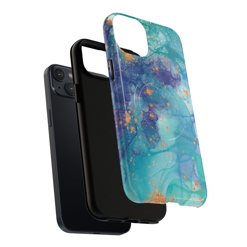 Teal Marble Magnetic Tough Case — Protective Phone Case with Blue Gold Swirl Design