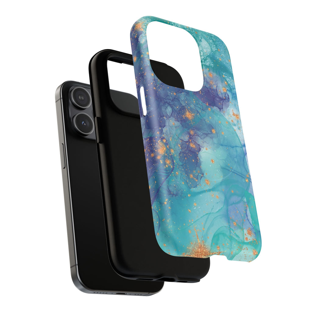 Teal Marble Magnetic Tough Case — Protective Phone Case with Blue Gold Swirl Design